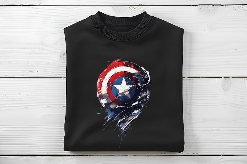 a black shirt with a captain's shield painted on it