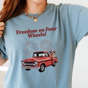 Patriotic Truck Dog T-Shirt: 4th of July USA Pickup Tee