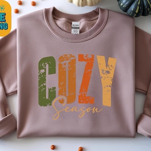 Cozy Season Shirt, Retro Fall Aesthetic Tee Cute Autumn Pumpkin Spice Shirt, Cozy Autumn Vibes Top Minimal Thanksgiving Fall Shirt for Women