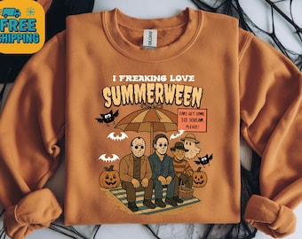 Summerween-Shirt, Slasher-Strand-T-Shirt, Horrorfilm-Mashup, lustiges Halloween-Geschenk, gruselige Urlaubskleidung, Freddy-Jason-Motiv, Horrorfan