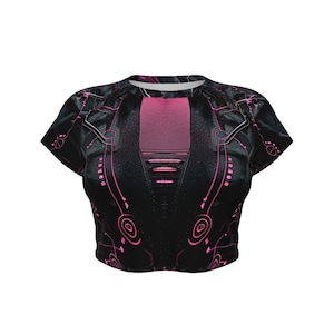 Futuristic Suit Cyberpunk  – Futuristic Ocean-Inspired Techwear,  Cyber Streetwear, Aesthetic Vaporwave Tee  Women&#39;s Raglan Cropped T-shirt