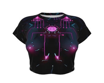 Neon Abyss Cyberpunk  – Futuristic Ocean-Inspired Techwear,  Cyber Streetwear, Aesthetic Vaporwave Tee  Women&#39;s Raglan Cropped T-shirt
