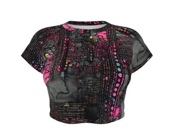 Cyberpunk  Rave Attire, Colorful Streetwear, Unique Fashion, Trendy.  Women&#39;s Raglan Cropped T-shirt