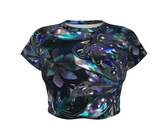 Floral Rave Attire, Colorful Streetwear, Unique Fashion, Trendy.  Women&#39;s Raglan Cropped T-shirt