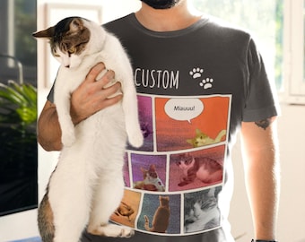 Purr-fectly Personalized: Custom Comic-Style Pet Tee for Pet Lovers | Personalized Pet Photo and name shirt, Cat dog mom/dad