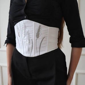 Pas gorsetowy z haftem, pas wyszczuplający talię, bawełniany pas gorsetowy, elegancki pasek z wyrazistym wzorem, designerski pas gorsetowy zdjęcie 1