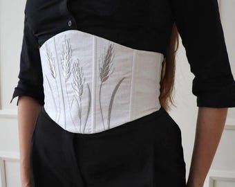 Pas gorsetowy z haftem, pas wyszczuplający talię, bawełniany pas gorsetowy, elegancki pasek z wyrazistym wzorem, designerski pas gorsetowy