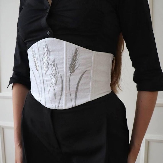 Corset Belt with Embroidery, Waist Cincher Belt, Cotton Corset Belt, Elegant Statement Waist Belt, Designer Corset Belt