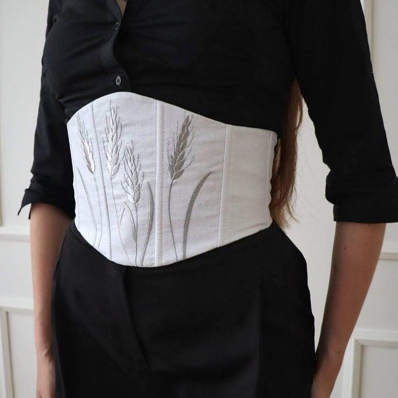 Pas gorsetowy z haftem, pas wyszczuplający talię, bawełniany pas gorsetowy, elegancki pasek z wyrazistym wzorem, designerski pas gorsetowy zdjęcie 1