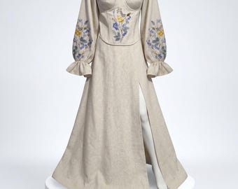 Wedding Corset Top, Romantic Embroidered Bustier with Sleeves