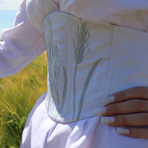 Pas gorsetowy z haftem, pas wyszczuplający talię, bawełniany pas gorsetowy, elegancki pasek z wyrazistym wzorem, designerski pas gorsetowy zdjęcie 8