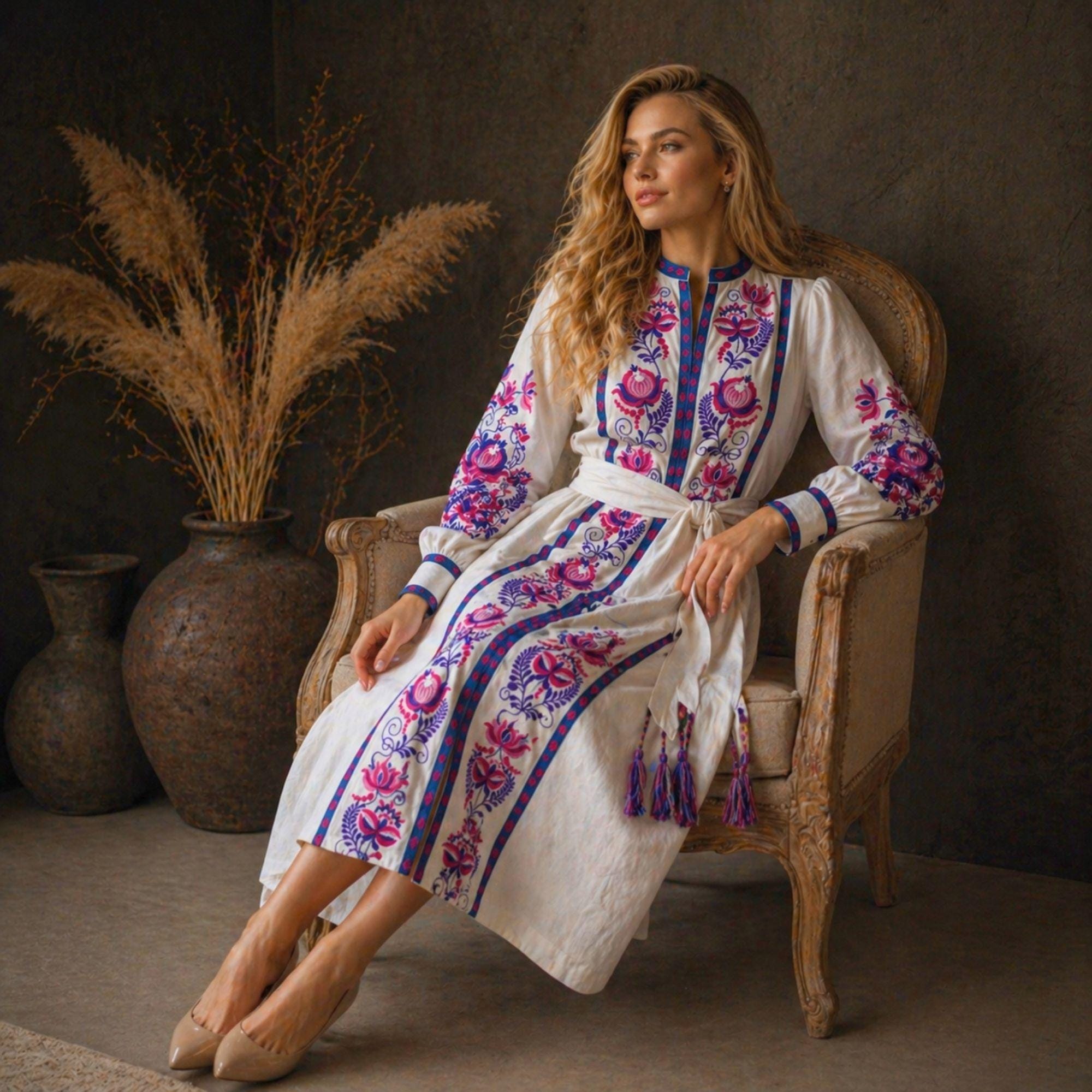 Boho White Embroidered Dress - Etsy