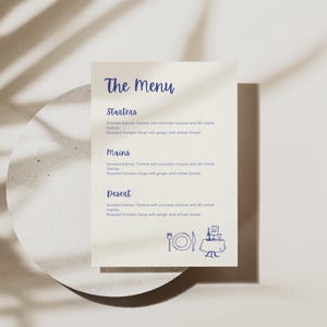 Hand Drawn Wedding Menu Template, Printable Menu Card, Handwritten Menu Thank You Card, Whimsical Wedding Stationery, WT02