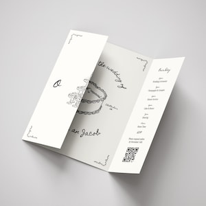 Handgetekende vouwen uitnodigingssjabloon, leuke bruiloft uitnodigingskaart, grillige bruiloft uitnodiging QR-code, bewerkbare sjabloon Canva, WT07