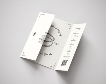 Hand Drawn Gatefold Invitation Template, Fun Wedding Invitation Card, Whimsical Wedding Invite QR Code, Editable Template Canva, WT07