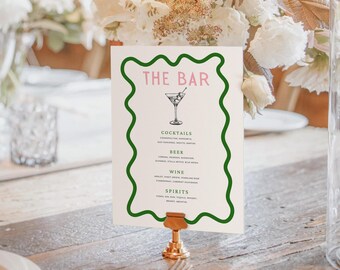 Wedding Bar Menu Signature Drinks Wedding Bar Menu Template Bar Menu Wedding Bar Menu Sign Wedding Drink Modern Contemporary Bar Menu WT01
