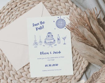 Save the Date Invitation, Hand Drawn Save the Dates, Whimsical Wedding Save the Date Card, Handwritten, Canva Template, WT02