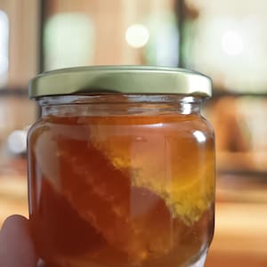 Golden Raw Wildflower Honey with Comb, Straight from the Hive - 400g (12oz) - Pure and Unfiltered