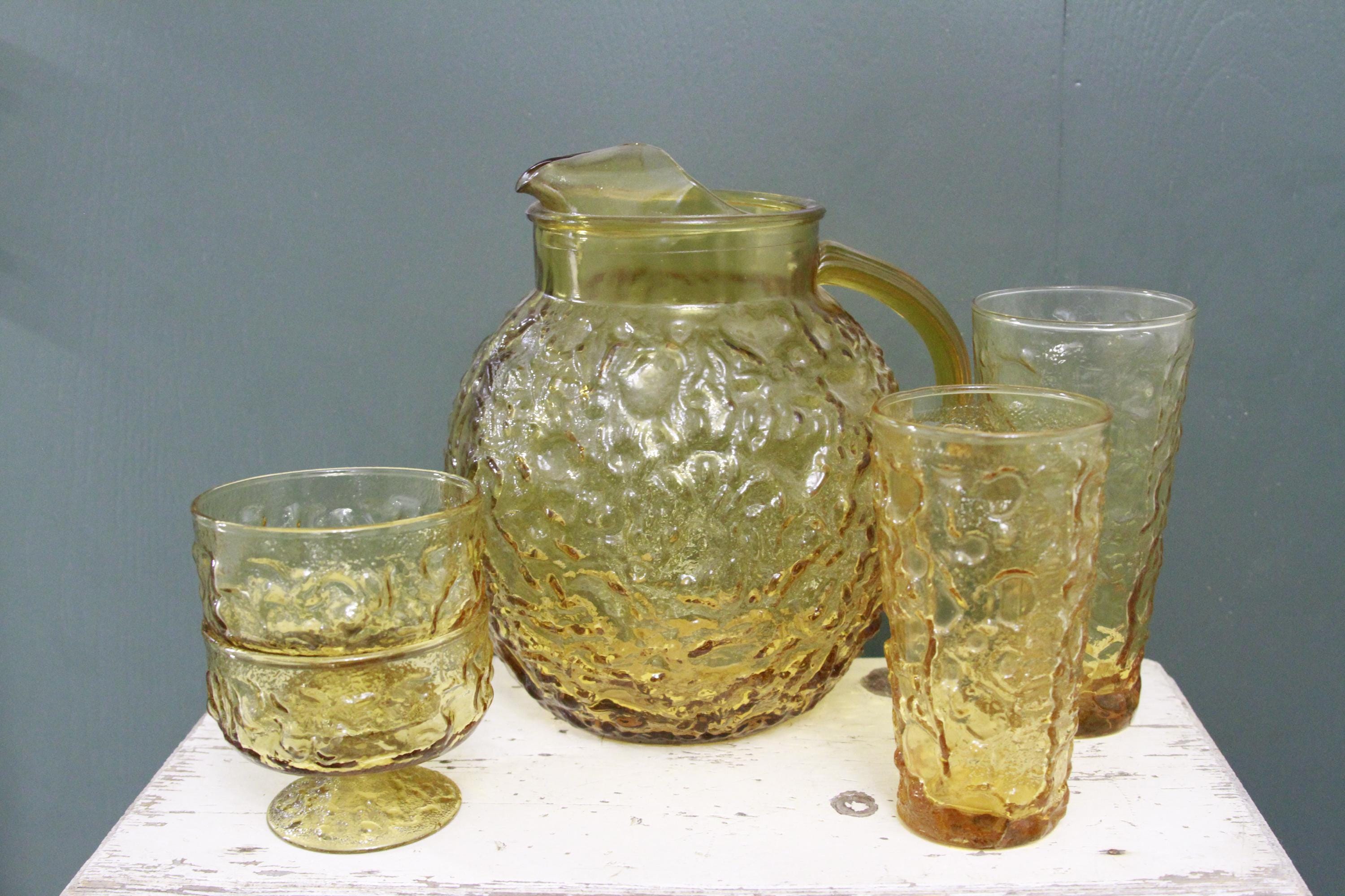 【ヴィンテージ】Anchor Hocking アンバーガラス 未使用USAヴィンテージアンカーホッキングレインフラワー