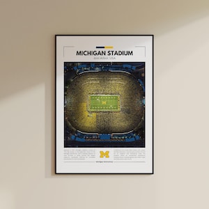 Impresión del estadio de Michigan / Póster de los Wolverines de Michigan / Impresión vintage de la NFL / Collage de fútbol americano / Arte mural imprimible / Impresión de viaje / Ann Arbor