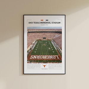 Stampa Dkr Texas Memorial Stadium / Poster Texas Longhorns / Stampa NFL vintage / Collage Football / Arte murale stampabile / Stampa da viaggio