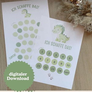 Beloningsschema / beloningsplan / motivatiehulpmiddel voor kinderen, versterkingsplan / zindelijkheidstraining / potjesplan als afdrukbaar dino-motief