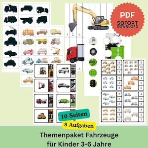 Playing cards, matching cards, worksheets and more: large set - vehicles for children, daycare centers, kindergartens PDF print file