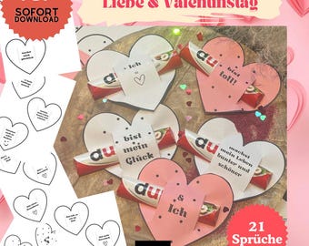 Duplo Heart Wrappers Printable Template: Valentine's Day / Love, Craft Template, DIY Gift Idea for Couples, Sayings, PDF A4, Last Minute Idea