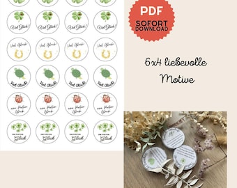 Tealight messages / tealight messages / lucky messages / little lucky charms PDF print template for tealights with lucky motifs