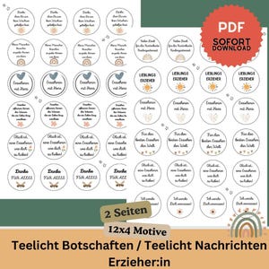 Peut inclure: Une feuille imprimable de 12 étiquettes pour bougies chauffe-plat avec différents messages pour les enseignants et les éducateurs. Les étiquettes présentent une variété de motifs, notamment des cœurs, des étoiles et des arcs-en-ciel. Le texte sur les étiquettes comprend des phrases comme "Merci pour tout", "Meilleur enseignant du monde" et "Vous êtes un excellent enseignant".