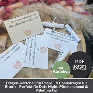 32 Fragekarten für Paare + 8 Extra Karten für Eltern – Perfekt für Date Night, Pärchenabend , Valentinstag oder Jahrestag - PDF Druckdatei