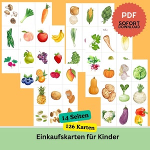 Einkaufskarten Kinder, Einkaufszettel Montessori, Einkaufen lernen, Einkaufsplaner / Einkaufshilfe PDF zum Ausdrucken I Kindergarten
