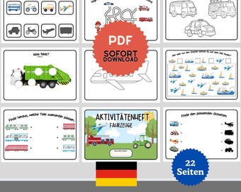 Vehicles Activity Book for Children | DIY Quiet Book / Busy Book | PDF Download for Travel, On-the-Go & Creative Play Fun, Kindergarten