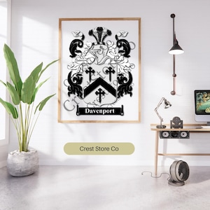 Davenport Family Crest, Digital Download, Heraldic shield with Cross, Crucifix Shields, Surnames, Ancestry, Coat of arms svg