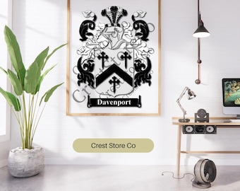 Davenport Family Crest, Digital Download, Heraldic shield with Cross, Crucifix Shields, Surnames, Ancestry, Coat of arms svg