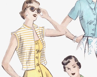 Factory Folded Vogue 6749 Early 1950's Jacket Easy to Make Short fitted jacket, cuffs, Front buttoned  Vintage Sewing Pattern Bust 36
