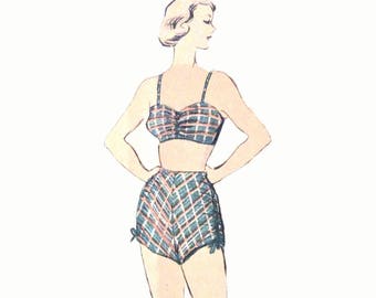 Uncut Advance 5127 Late 1940s Two piece dress, bra-top, bloomers,swimssuit  and blouse Peplum, Dart Fitted, Vintage Sewing Pattern Bust 32