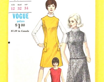 Uncut Vogue 6888  Semi-fitted a-line jumper or dress jewel or high scoop neckline welt pockets Vintage Sewing Pattern Bust 32