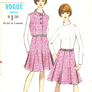 Uncut Vogue 7055 Mod Suit Gored skirt, short, sleeveless jacket with bias rolled collar Vintage Sewing Pattern Bust 31 inches