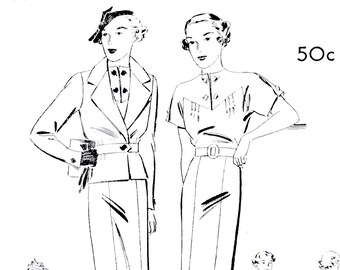 1930s dress pattern Butterick 6597 Sewing 30s One-Piece Dress with Jacket Vintage Pattern  Bust 32