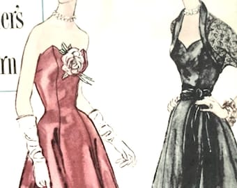 Simplicity Designer’s Pattern  8335; ©1950 Junior Misses’ and Misses’ Afternoon and Evening Dress and Bolero.  Bust 31 inches Large Envelope