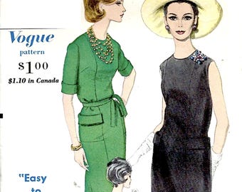 1960's Vogue Sewing Pattern No. 5649 Semi-Fitted Sheath Dress with Round Neckline & Patch Pockets Bust 36 Hip 38 inches UNCUT