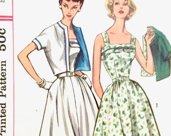 Uncut Simplicity 2115 1950s sun dress pattern with boloero Vintage Sewing Pattern dress patterns Available in two sizes Bust 35