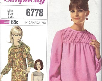 Simplicity 6778 1960s Dress Vintage Sewing Pattern, High Round Neckline, Bust 32 Inches. Designer Fashion Uncut