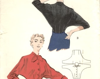 Butterick 5460. 1950s batwing blouse shirt vintage sewing pattern Bust 30 inches Easy Pattern