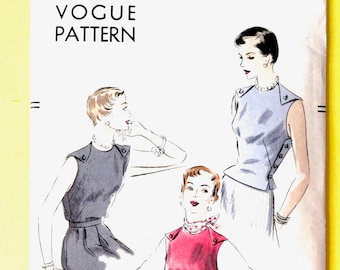 Factory Folded Vogue 7131 Blouse  Early 1950&#39;s  Jerkin (Vest-Top) buttons on shoulders and at left side Vintage Sewing Pattern Bust 38