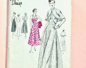 Suknia wieczorowa z końca lat 40. XX wieku, Vogue Special Design S-4866; ok. 1948 r.; Suknia wieczorowa i bolerko, wzór do szycia w stylu vintage, biust 32, Vogue Special Design
