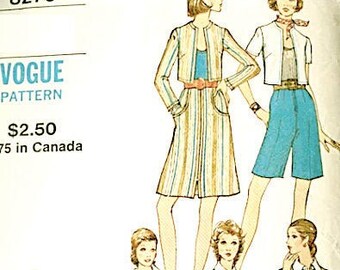 70s Vogue 8279  Misses' Jacket, Pants, Shorts and Skirt: Cropped jacket, zippered A Line skirt, shaped pockets Sewing Pattern Bust 32 inches