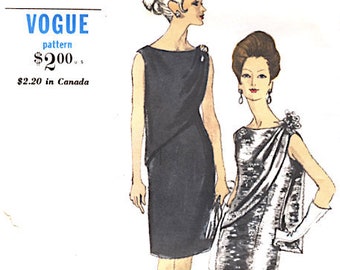 Vogue 6744 1960s sleeveless sheath dress with a draped front bodice  Vintage Sewing Pattern Bust 34 inches