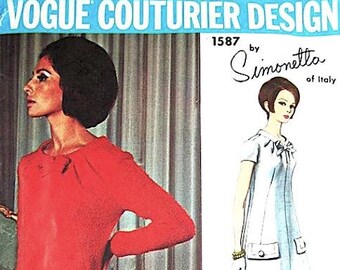 Vogue Couturier Design 1587 Simonetta Designer Dress fitted A-line dress has scooped neck front tucks Vintage Sewing Pattern Bust 31 inches